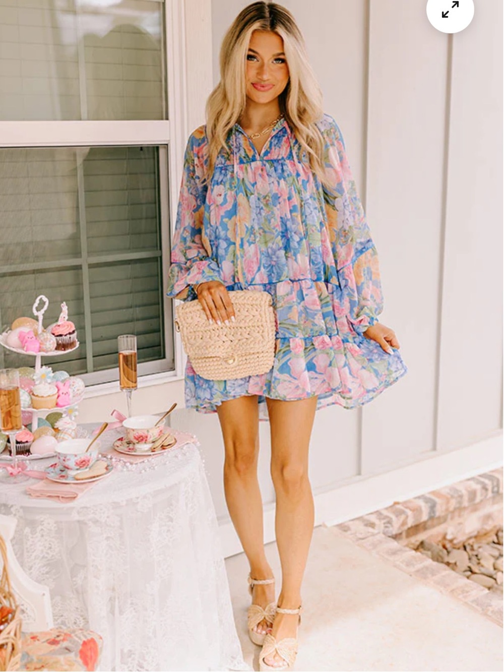 LIKE NEW Olivaceous Floral Bubble Sleeve Dress